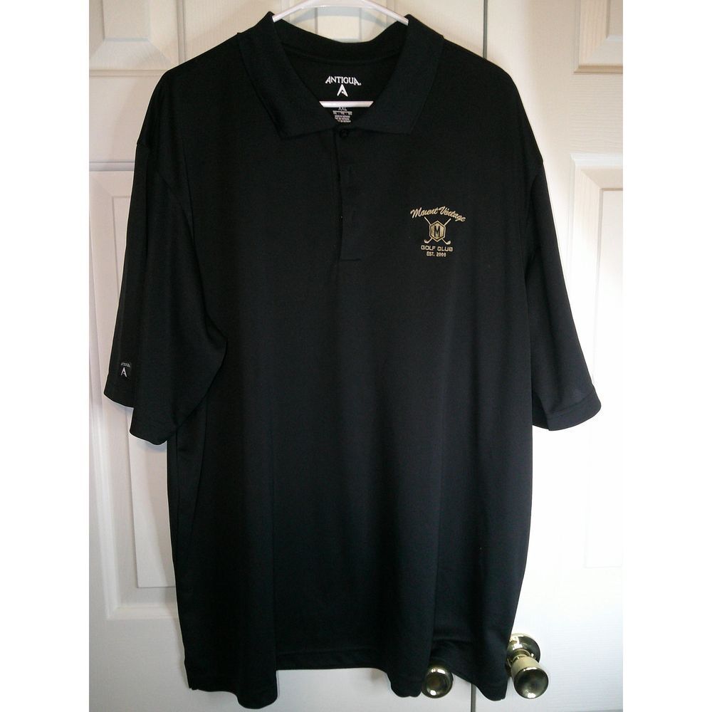 Antigua Mount Vintage Golf Club Black Polo Shirt Performance Athletic Wear XXL